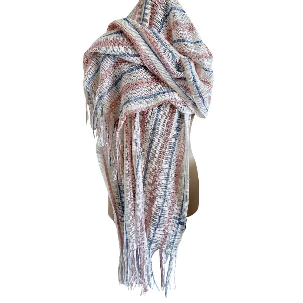 BURBERRY London Pastel Chevron Stripe Crocheted Fringe Scarf Wrap  Mohair Blend